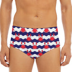 Blue And White Wave Crab Pattern Print Men's Triangle Swim Briefs