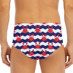 Blue And White Wave Crab Pattern Print Men's Triangle Swim Briefs