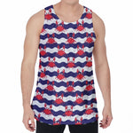 Blue And White Wave Crab Pattern Print Men's Velvet Tank Top