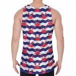 Blue And White Wave Crab Pattern Print Men's Velvet Tank Top