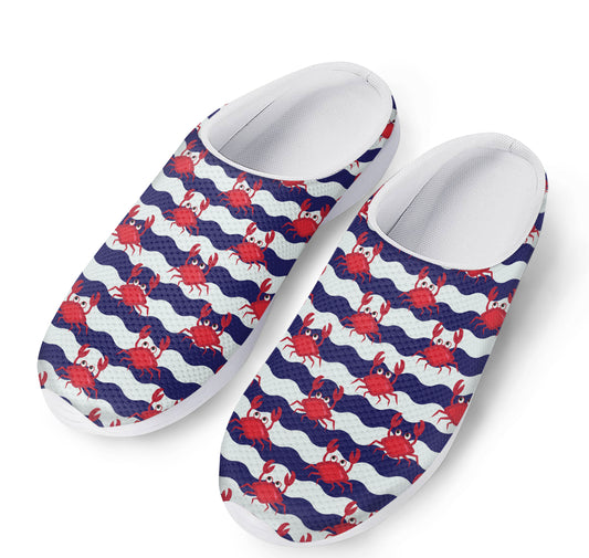 Blue And White Wave Crab Pattern Print Mesh Casual Shoes