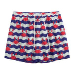 Blue And White Wave Crab Pattern Print Mesh Shorts