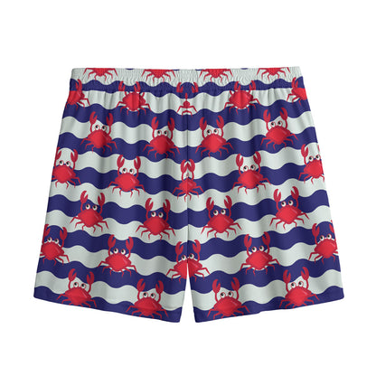 Blue And White Wave Crab Pattern Print Mesh Shorts