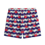 Blue And White Wave Crab Pattern Print Mesh Shorts
