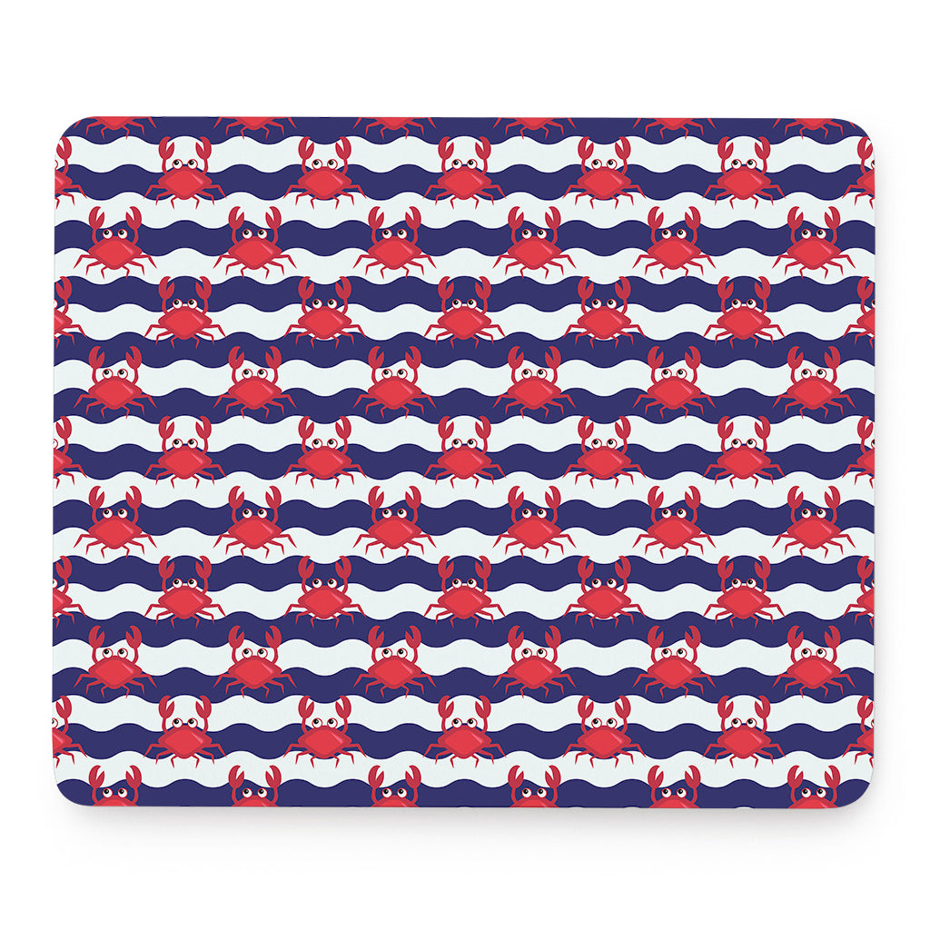 Blue And White Wave Crab Pattern Print Mouse Pad