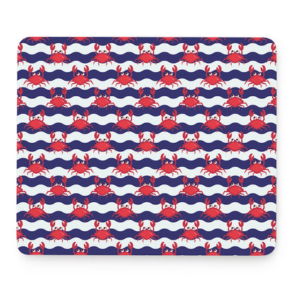Blue And White Wave Crab Pattern Print Mouse Pad