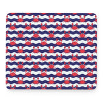 Blue And White Wave Crab Pattern Print Mouse Pad