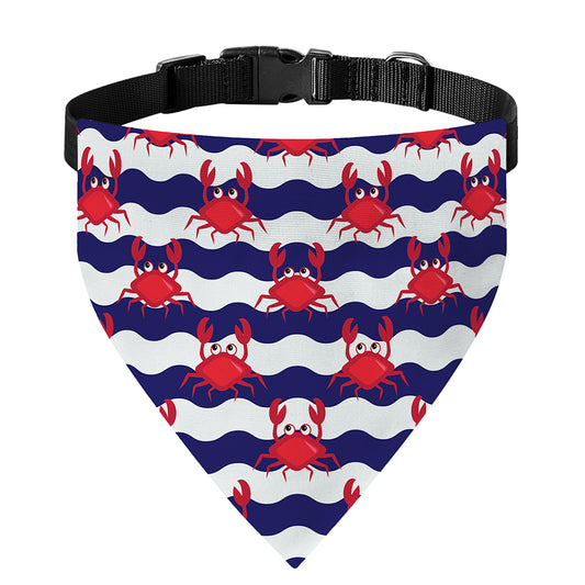 Blue And White Wave Crab Pattern Print Over The Collar Dog Bandana