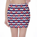 Blue And White Wave Crab Pattern Print Pencil Mini Skirt