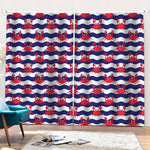 Blue And White Wave Crab Pattern Print Pencil Pleat Curtains