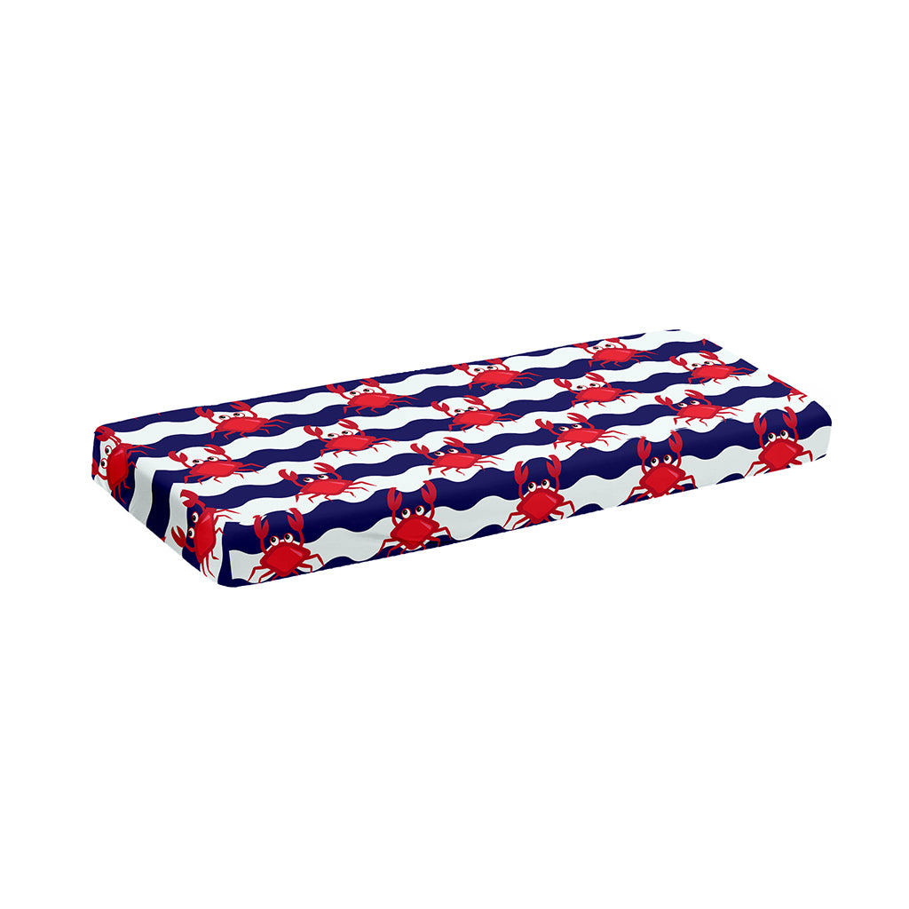 Blue And White Wave Crab Pattern Print Piano Keyboard Cover