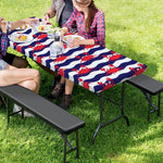 Blue And White Wave Crab Pattern Print Picnic Table Cover