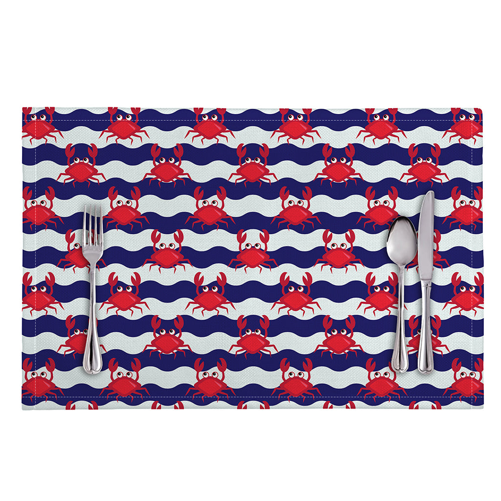 Blue And White Wave Crab Pattern Print Placemat
