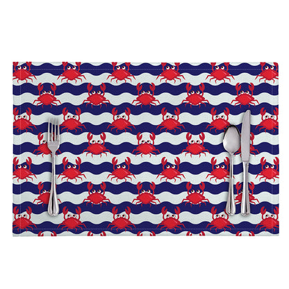 Blue And White Wave Crab Pattern Print Placemat