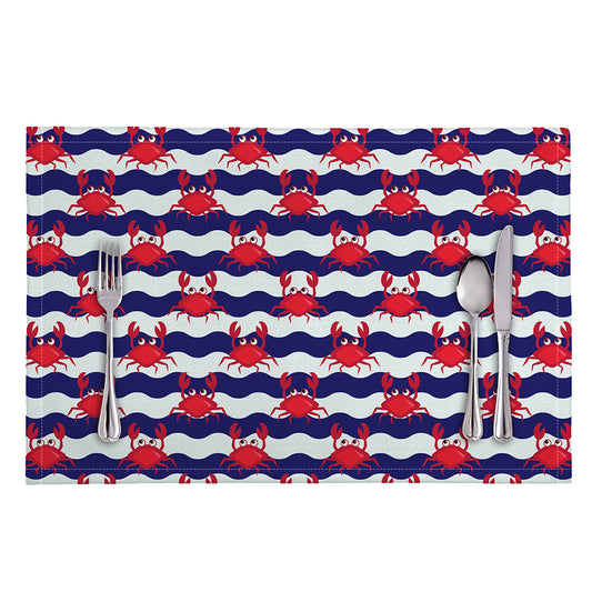 Blue And White Wave Crab Pattern Print Placemat
