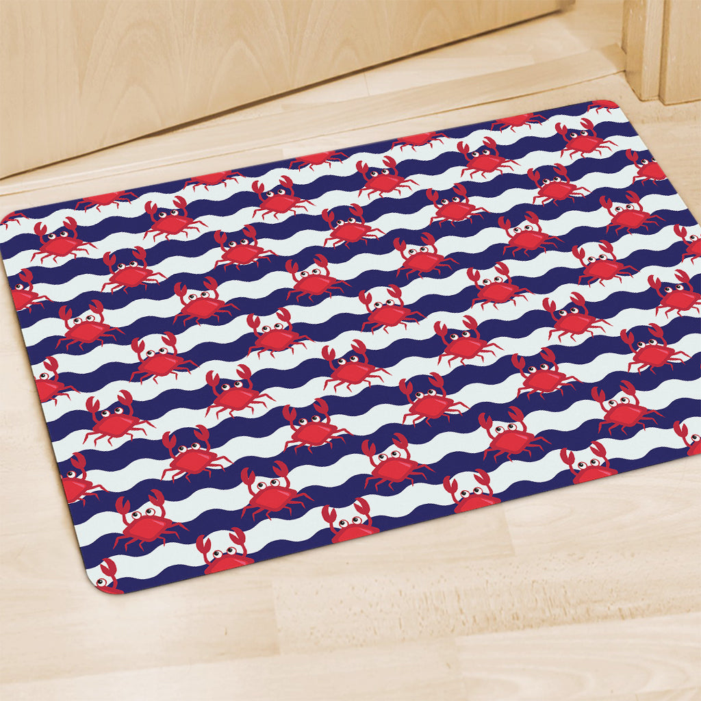 Blue And White Wave Crab Pattern Print Polyester Doormat