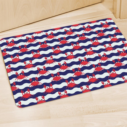 Blue And White Wave Crab Pattern Print Polyester Doormat