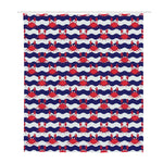 Blue And White Wave Crab Pattern Print Polyester Shower Curtain