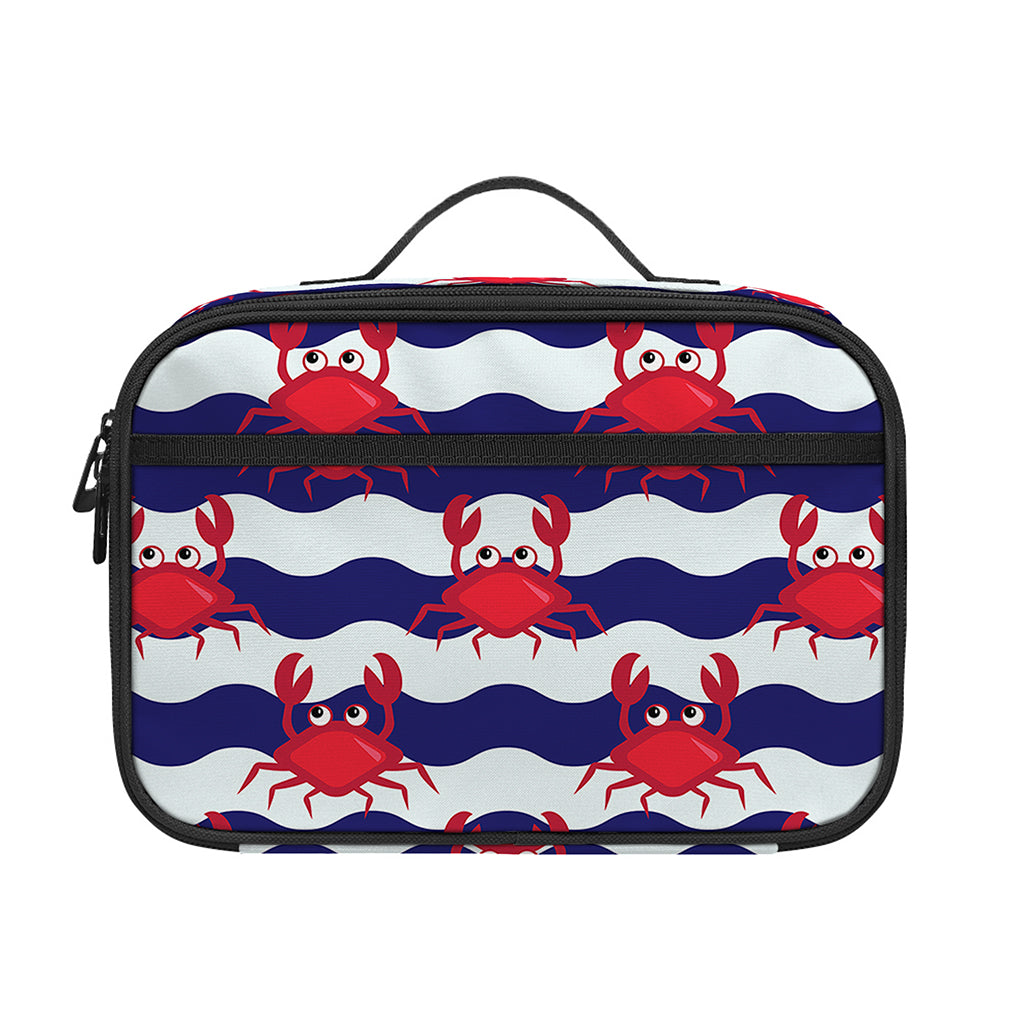 Blue And White Wave Crab Pattern Print Portable Lunch Bag