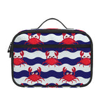 Blue And White Wave Crab Pattern Print Portable Lunch Bag