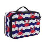 Blue And White Wave Crab Pattern Print Portable Lunch Bag