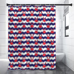 Blue And White Wave Crab Pattern Print Premium Shower Curtain