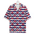 Blue And White Wave Crab Pattern Print Rayon Hawaiian Shirt