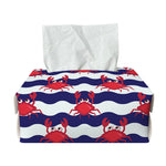 Blue And White Wave Crab Pattern Print Rectangle Tissue Box Cover