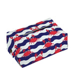 Blue And White Wave Crab Pattern Print Rectangle Tissue Box Cover
