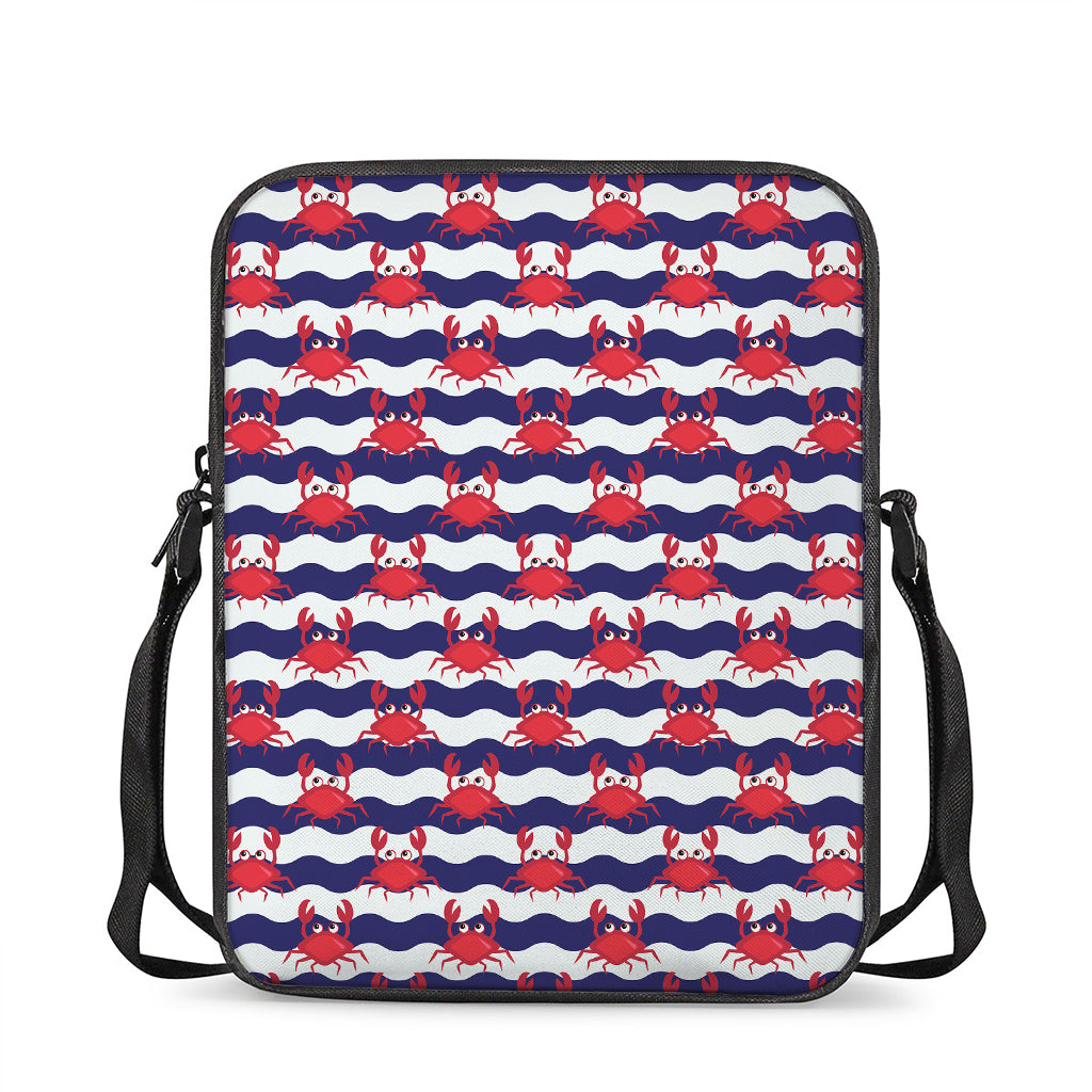 Blue And White Wave Crab Pattern Print Rectangular Crossbody Bag
