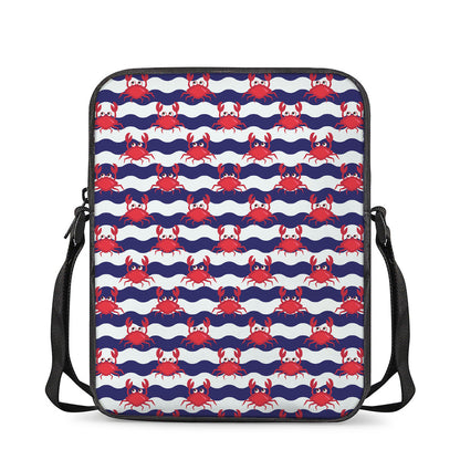 Blue And White Wave Crab Pattern Print Rectangular Crossbody Bag