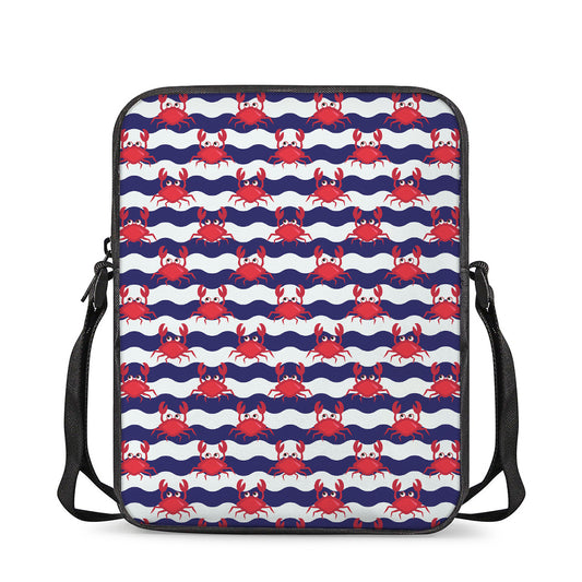Blue And White Wave Crab Pattern Print Rectangular Crossbody Bag