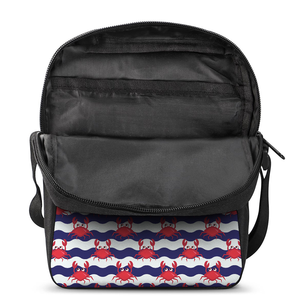 Blue And White Wave Crab Pattern Print Rectangular Crossbody Bag
