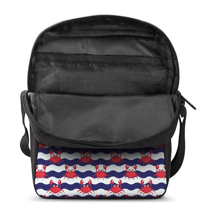 Blue And White Wave Crab Pattern Print Rectangular Crossbody Bag