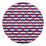 Blue And White Wave Crab Pattern Print Round Blanket