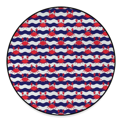 Blue And White Wave Crab Pattern Print Round Floor Mat