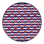 Blue And White Wave Crab Pattern Print Round Floor Mat
