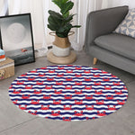 Blue And White Wave Crab Pattern Print Round Rug