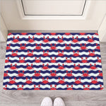 Blue And White Wave Crab Pattern Print Rubber Doormat
