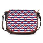 Blue And White Wave Crab Pattern Print Saddle Bag