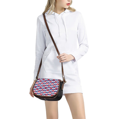 Blue And White Wave Crab Pattern Print Saddle Bag