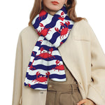 Blue And White Wave Crab Pattern Print Scarf