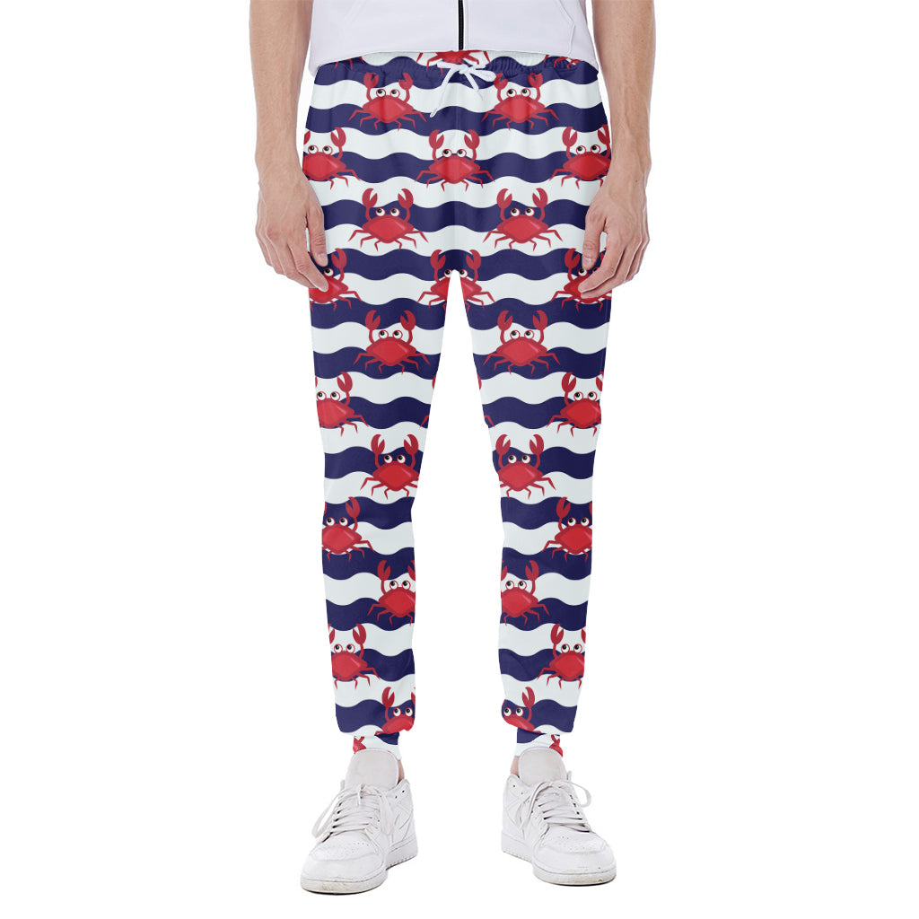 Blue And White Wave Crab Pattern Print Scuba Joggers