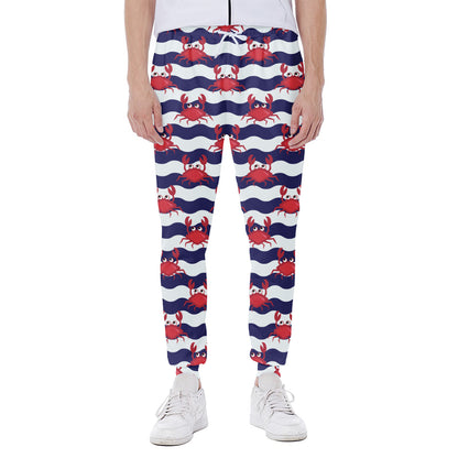 Blue And White Wave Crab Pattern Print Scuba Joggers