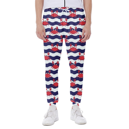 Blue And White Wave Crab Pattern Print Scuba Joggers
