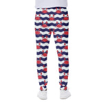 Blue And White Wave Crab Pattern Print Scuba Joggers