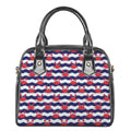 Blue And White Wave Crab Pattern Print Shoulder Handbag