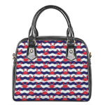 Blue And White Wave Crab Pattern Print Shoulder Handbag