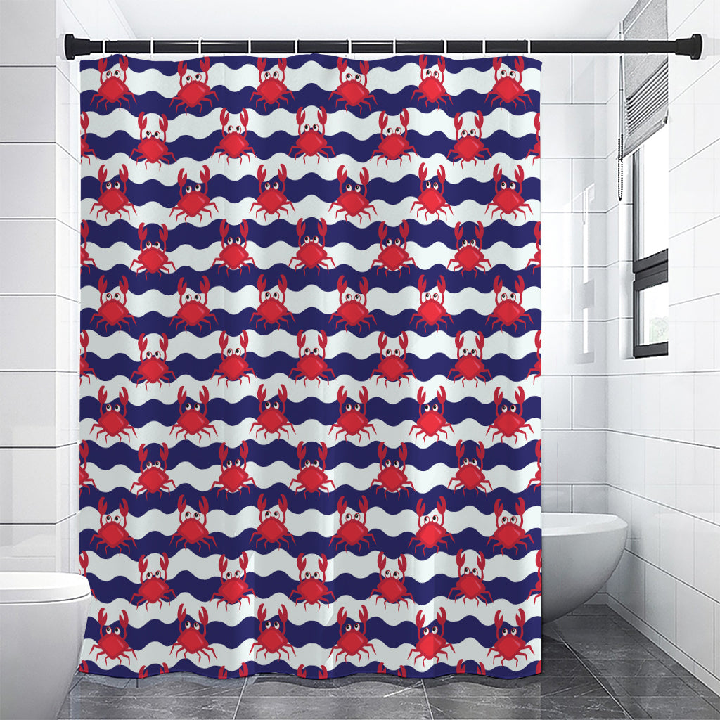 Blue And White Wave Crab Pattern Print Shower Curtain