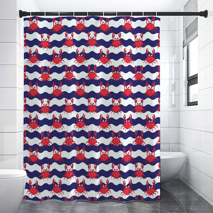 Blue And White Wave Crab Pattern Print Shower Curtain